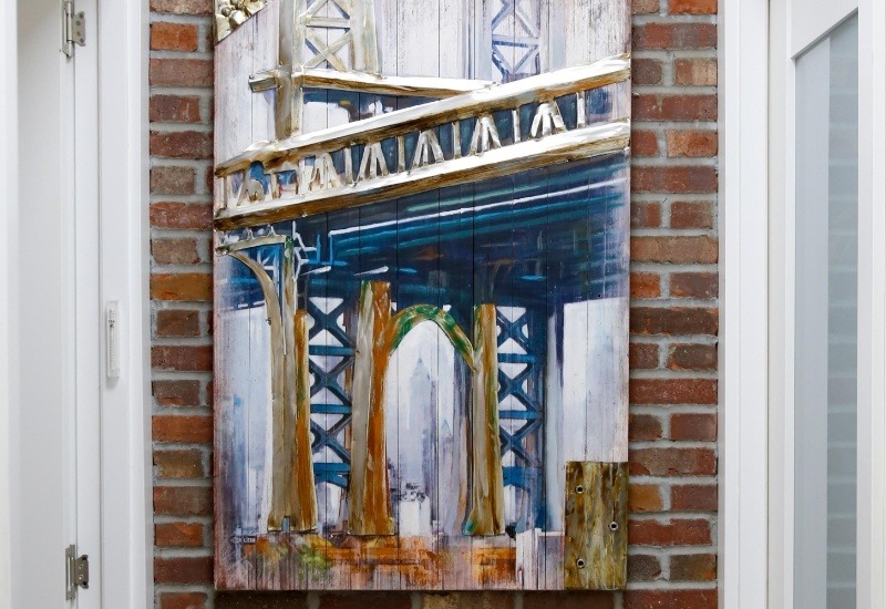 Painting of architecture on wall of dental office