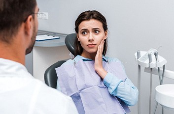 Closeup of woman experience toothache